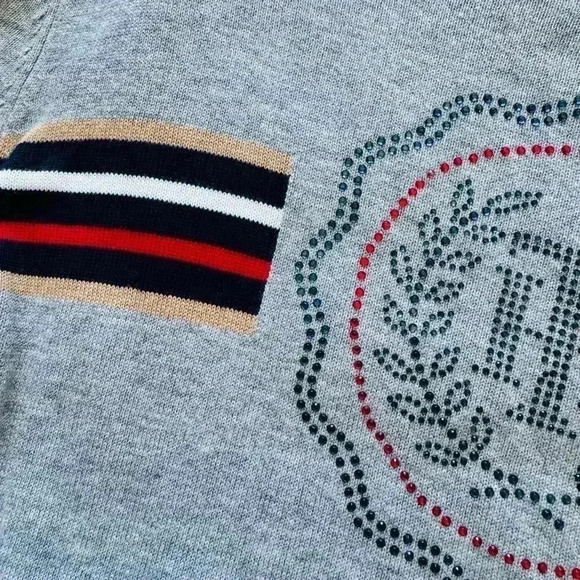 NWOT Women's Tommy Hilfiger Rhinestone Logo  Long Sleeve Crew Grey Size Medium - Picture 5 of 10